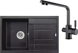 Мойка кухонная и смеситель KAISER и смеситель Granit KGM-7850 Black Pearl черный мрамор (KGM-7850-BP, 40144-2)