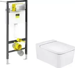 Комплект унитаза с инсталляцией ROCA Inspira Square Rimless с , кнопкой, сиденьем микролифт (346537000, 80153200B, 792824)