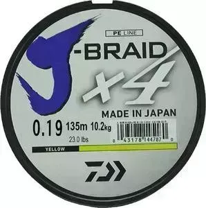 Леска рыболовная DAIWA плетеная J-Braid X4 135м 0,19мм желтая