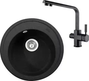 Мойка кухонная KAISER и Granit KGM-490 Black Pearl черный мрамор (KGM-490-BP, 40144-2)