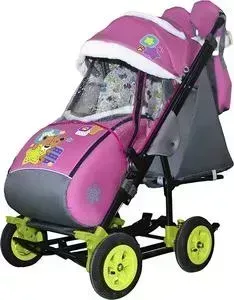 Санки-коляска GALAXY SNOW City-3-2 Мишка со звездой на розовом на больших наду колёсах+сумка+варежки
