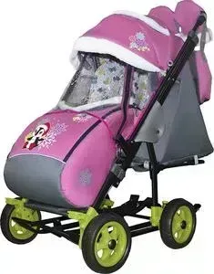Санки-коляска GALAXY SNOW City-3-1 Пингвин на розовом на больших колёсах+сумка+варежки