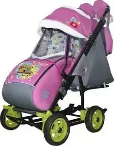 Санки-коляска GALAXY SNOW City-3-1 Два медведя на санях на розовом на больших колёсах+сумка+варежки