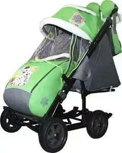 Санки-коляска GALAXY SNOW City-3-1 Три медведя на зелёном на больших колёсах+сумка+варежки