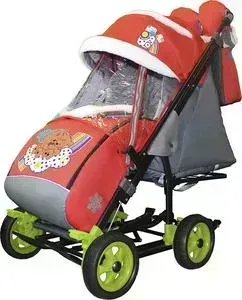 Санки-коляска GALAXY SNOW City-3-1 Два медведя на облаке на красном на больших колёсах+сумка+варежки