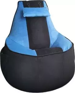 Бескаркасное игровое кресло Mypuff Геймер черно-голубое мебельная ткань G_471_538