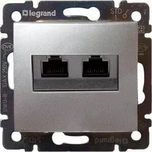 Розетка Legrand компьютерная 2xRJ45 Valena 6 кат UTP на винтах алюминий 770243