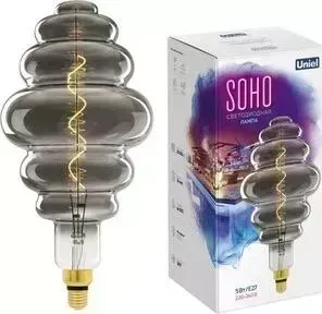 Лампа UNIEL светодиодная филаментная (UL-00005920) E27 5W 2250K серая LED-SF40-5W/Soho/E27/CW Chrome/Smoke GLS77CR