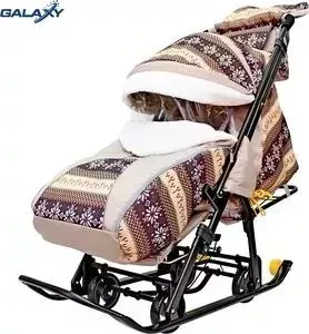 Санки GALAXY коляска SNOW LUXE Скандинавия коричневая на больших мягких колесах+сумка+муфта