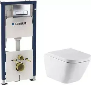 Комплект унитаза с инсталляцией ROCA Gap Clean Rim Duplo WC с , кнопкой, сиденьем микролифт (34647L000, 801472004, 458.128.21.1)