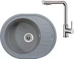 Мойка кухонная и смеситель KAISER и смеситель Granit KGMO-6250 Grey серая (KGMO-6250-G, 13044)