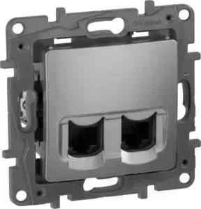 Розетка Legrand компьютерная 2xRJ45 Etika 5 кат UTP алюминий 672455