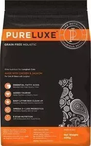 Сухой корм PureLuxe для длинношерстных кошек с курицей и лососем 400г