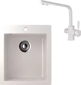 Мойка кухонная и смеситель EcoStone и смеситель ES-014 Kaiser Decor белая (ES-14-331, 40144-10)