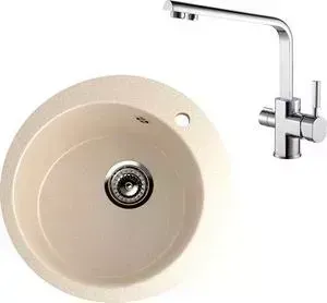 Мойка кухонная и смеситель EcoStone и смеситель ES-013 Kaiser Decor бежевая (ES-13-328, 40144)
