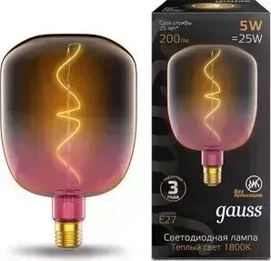 Лампа GAUSS светодиодная филаментная E27 5W 1800K розовая 1010802105
