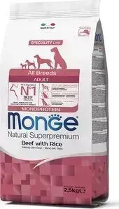 Сухой корм Monge Dog Monoprotein All Breeds Beef and Rice для собак всех пород говядина с рисом 2,5 кг