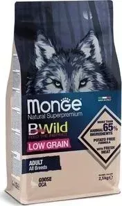 Сухой корм Monge Dog BWild LOW GRAIN низкозерновой из мяса гуся для взрослых собак всех пород 2,5 кг