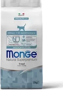 Сухой корм Monge Cat Monoprotein для котят с форелью 1,5 кг