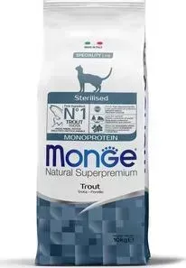 Сухой корм Monge Cat Monoprotein Sterilised для стерилизованных кошек с форелью 10 кг