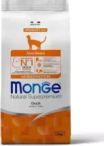 Сухой корм Monge Cat Monoprotein Sterilised Duck для стерилизованных кошек с уткой 1,5 кг
