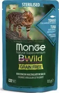 Пауч Monge и Cat BWild GRAIN FREE из тунца с креветками и овощами для стерилизованных кошек 85 г