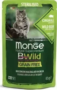 Пауч Monge и Cat BWild GRAIN FREE из мяса дикого кабана с овощами для стерилизованных кошек 85 г