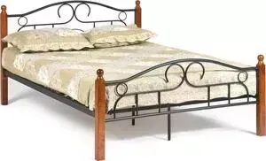 Кровать TetChair AT-808 wood slat base дерево гевея/металл 140x200 (Double bed) красный дуб/черный