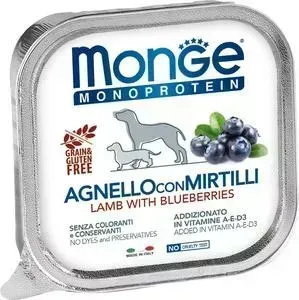 Консервы Monge Dog Monoprotein Fruits для собак паштет из ягненка с черникой 150 г