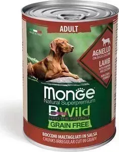 Консервы Monge Dog BWild GRAIN FREE беззерновые из ягненка с тыквой и кабачками для взрослых собак всех пород 400 г