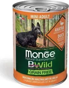 Консервы Monge Dog BWild GRAIN FREE Mini беззерновые из утки с тыквой и кабачками для взрослых собак мелких пород 400 г