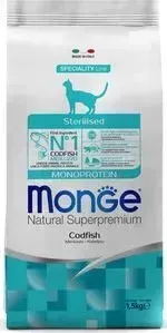 Сухой корм Monge Cat Monoprotein Sterilised Merluzzo для стерилизованных кошек с треской 1,5 кг