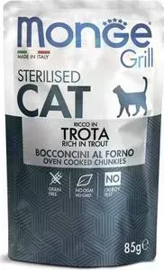 Пауч Monge и Cat Grill Pouch для стерилизованных кошек итальянская форель 85 г