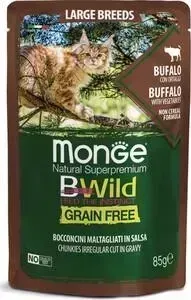 Пауч Monge и Cat BWild GRAIN FREE из мяса буйвола с овощами для кошек крупных пород 85 г