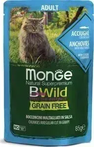 Пауч Monge и Cat BWild GRAIN FREE из анчоусов с овощами для взрослых кошек 85 г