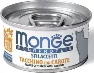 Консервы Monge Cat Monoprotein мясные хлопья для кошек из индейки с морковью 80 г