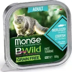 Консервы Monge Cat BWild GRAIN FREE беззерновые из трески с овощами для взрослых кошек 100 г
