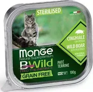 Консервы Monge Cat BWild GRAIN FREE беззерновые из кабана с овощами для стерилизованных кошек 100 г