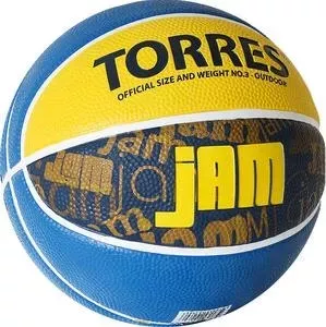 Мяч баскетбольный TORRES Jam B02043, р.3, резина, нейлон. корд, бут. кам., син-желт-голубой