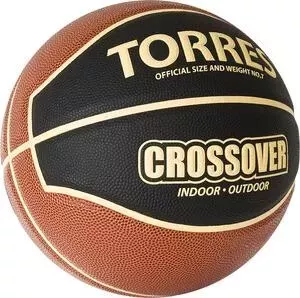 Мяч баскетбольный TORRES Crossover B32097, р.7, ПУ-комп, нейлон. корд, бут.камера, тем. черно-оранж-беж