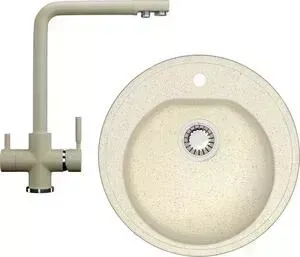 Мойка кухонная Ganza G-003 со смесителем GN-08 c подключением к фильтру, бежевый
