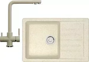 Мойка кухонная Ganza G-016 со смесителем GN-08 c подключением к фильтру, бежевый