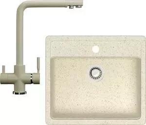 Мойка кухонная Ganza G-009 со смесителем GN-08 c подключением к фильтру, бежевый