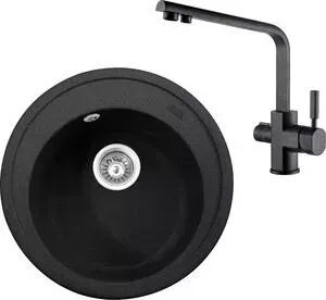 Мойка кухонная и смеситель KAISER и смеситель Granit KGM-510 Black Pearl черный мрамор (KGM-510-BP, 40144-2)
