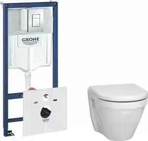 Комплект унитаза с инсталляцией VITRA S50 с Grohe, клавиша хром, сиденье микролифт (5318B003-0850, 801-003-009, 38775001)