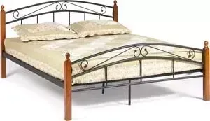 Кровать TetChair AT-8077 wood slat base дерево гевея/металл 160x200 (Queen bed) красный дуб/черный