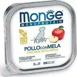 Консервы Monge Dog Monoprotein Fruits для щенков паштет из курицы с яблоком 150 г