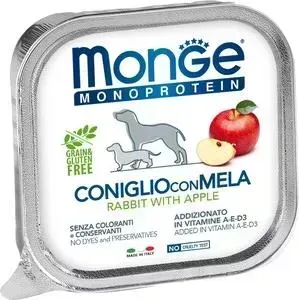 Консервы Monge Dog Monoprotein Fruits для собак паштет из кролика с яблоком 150 г