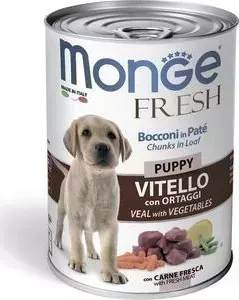 Консервы Monge Dog Fresh Chunks in Loaf для щенков мясной рулет телятина с овощами 400 г
