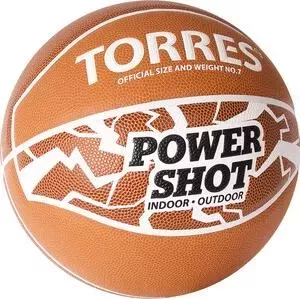 Мяч баскетбольный TORRES Power Shot B32087, р.7, 8 пан., ПУ, нейлон.корд, бут.кам, оранжево-белый
